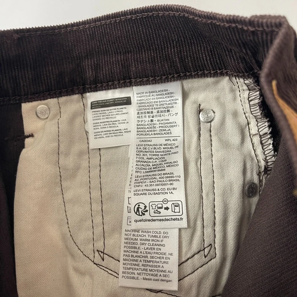 Levis Pants Mens 30x30 Brown 505 Corduroy Pinwale Regular Fit Straight Preppy